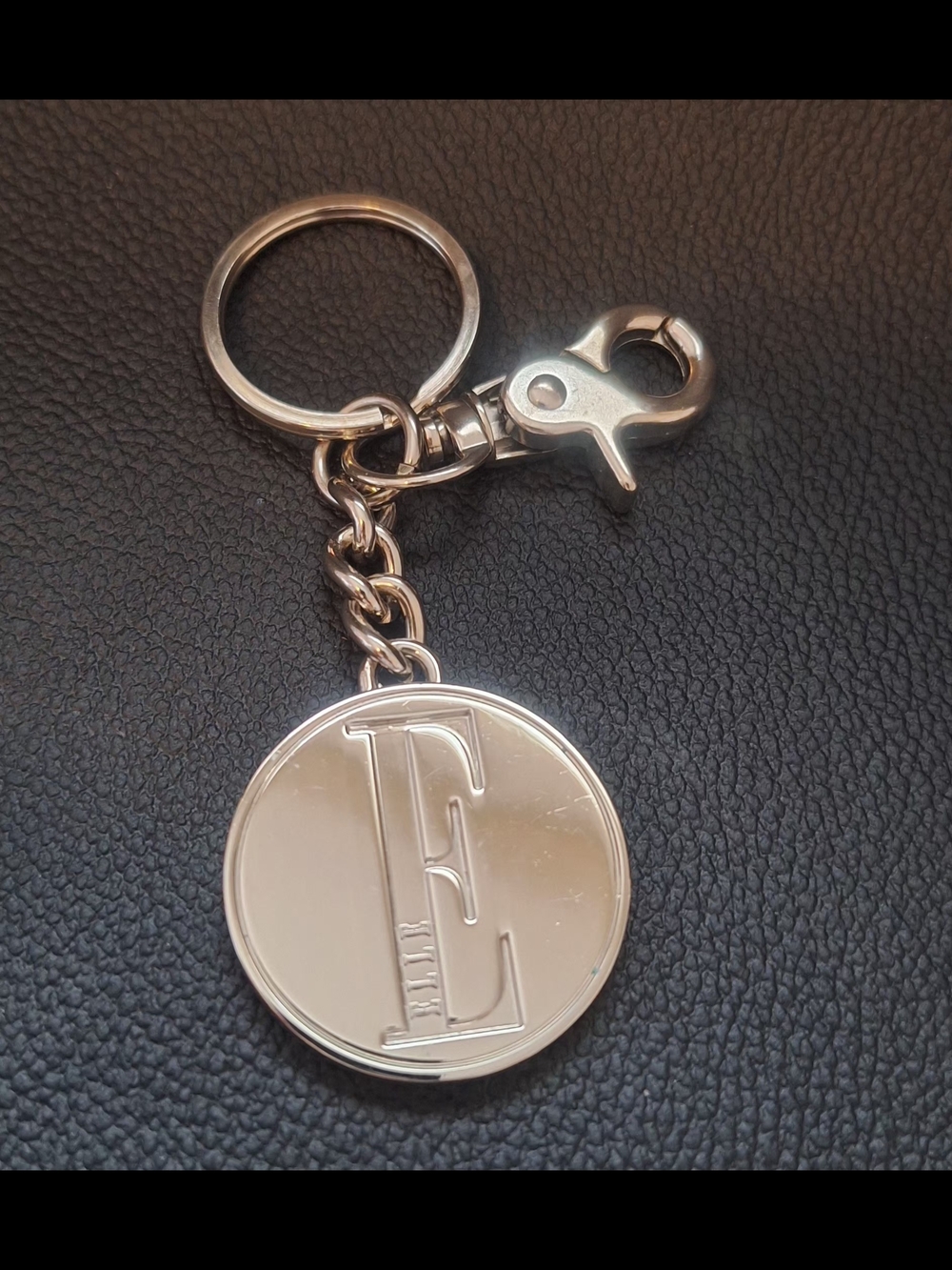 Elle Silver Monogram 'E' Keychain Card Holder Charm